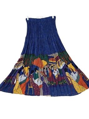 Starfire Skirt 12 True Vintage French Cafe Print Rayon Broomstick Pleated PullOn